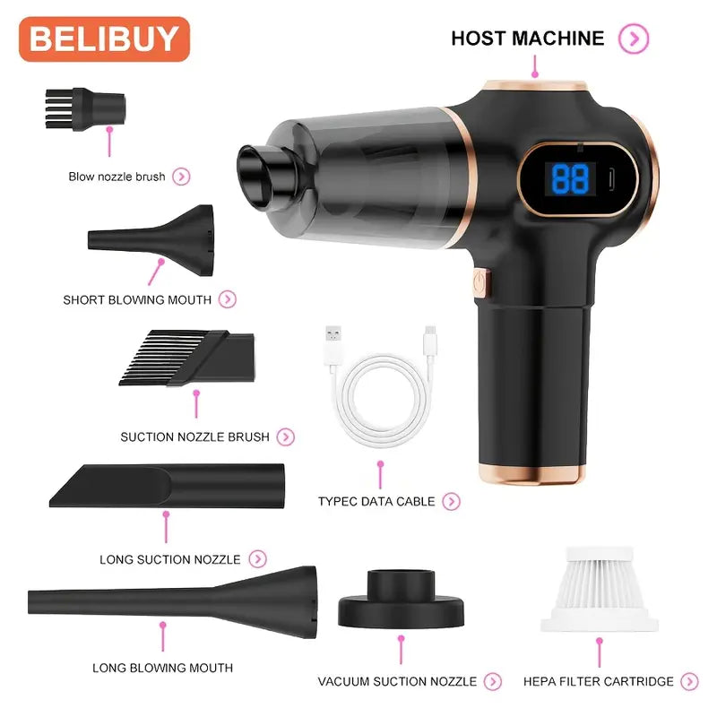 Powerful USB Rechargeable Vacuum Cleaner for Home and Car - High Suction Carpet Cleaner with Versatile Attachments